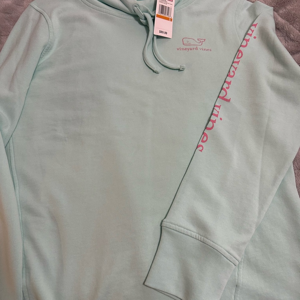 Vineyard Vines Mint Hoodie with Pink Logo